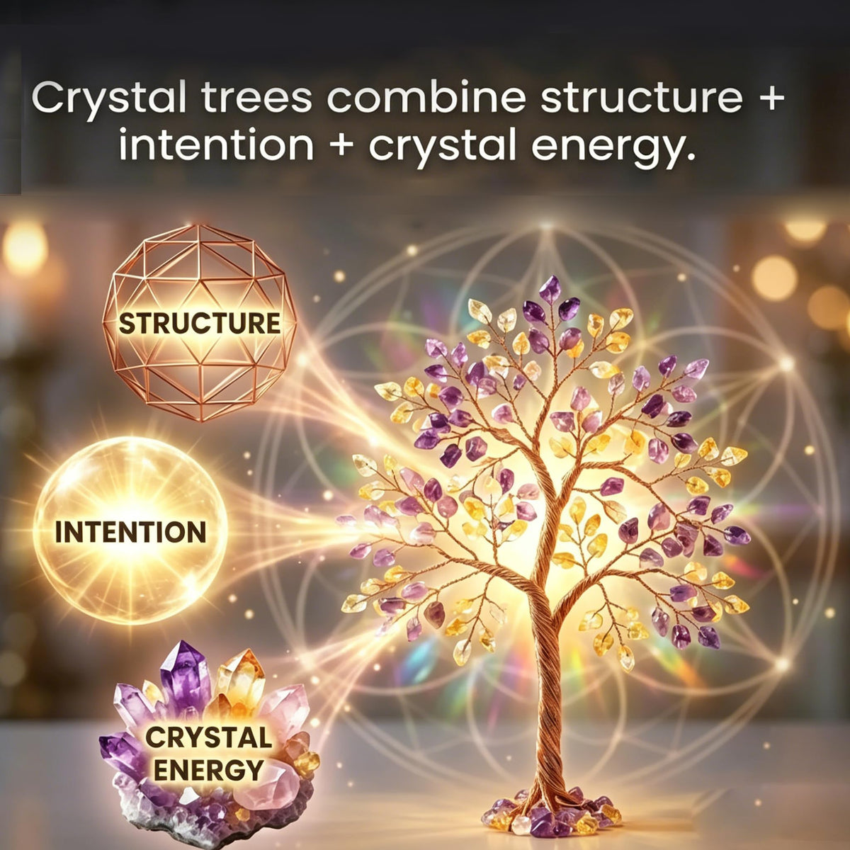 TPXNLP Chakra Healing Crystals Tree Amethyst Pink Quartz Twinkling Tree Good Luck Feng Shui Sculptures Decoration,Gift for Anniversary,Sister Birthday,5" Height