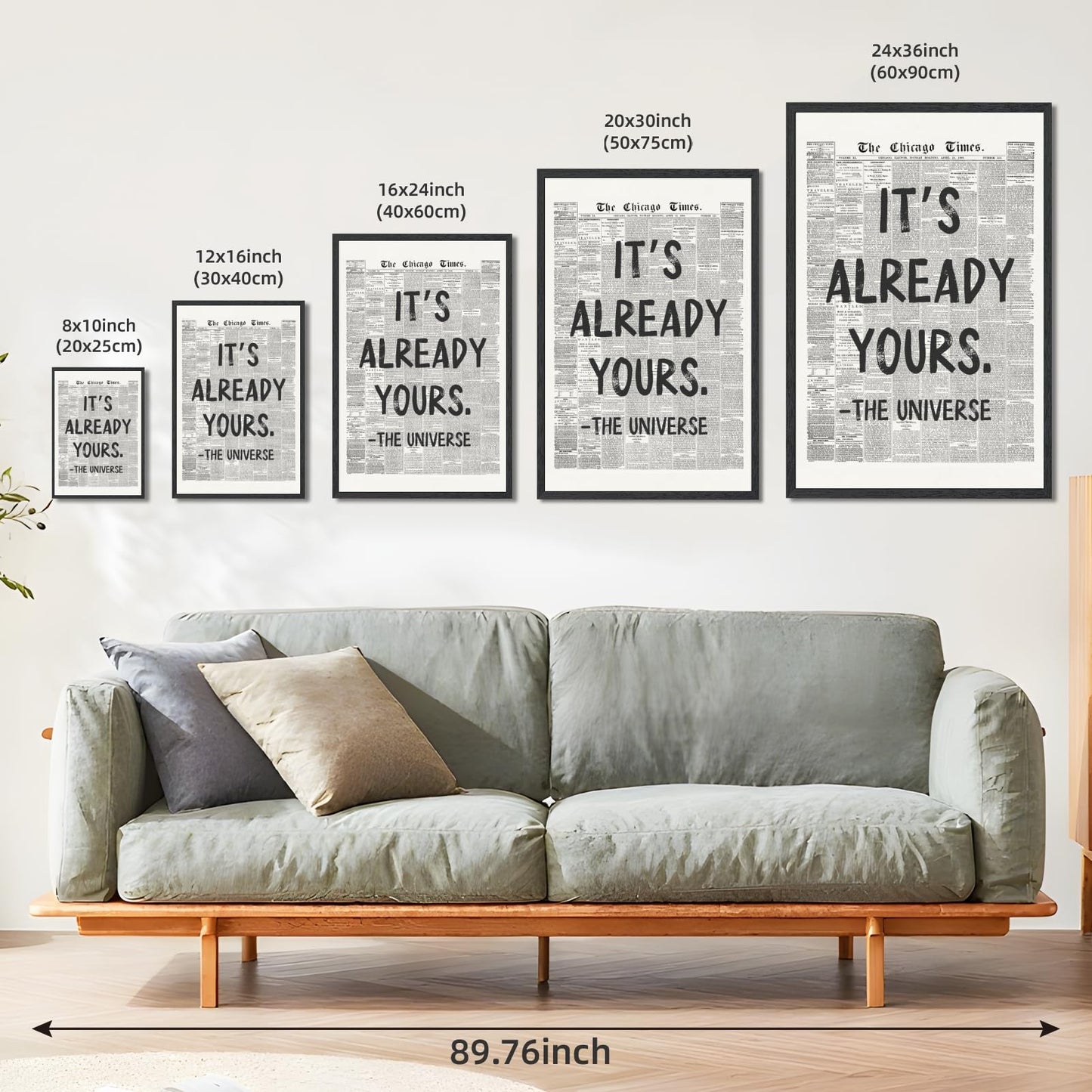 Licpach Retro Black and White Newspaper Wall Art It’s Already Yours – The Universe Positive Quote Poster Inspirational Canvas Print Motivational Wall Decor for Office Bedroom 8x12inch Black Frame