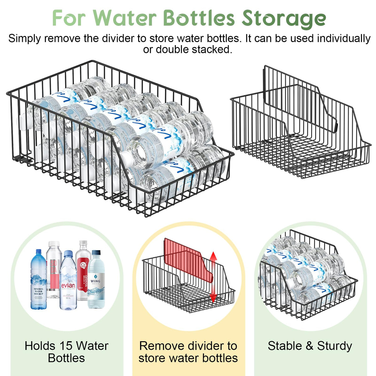 3 Pack Can Storage Organizer For Pantry,Stackble Widen Can Holder Rack With 3 Adjustable Dividers, Can Dispensers For Soup Soda Canned Food Water Bottle, Pop Drink Organizers for Cabinet Shelf