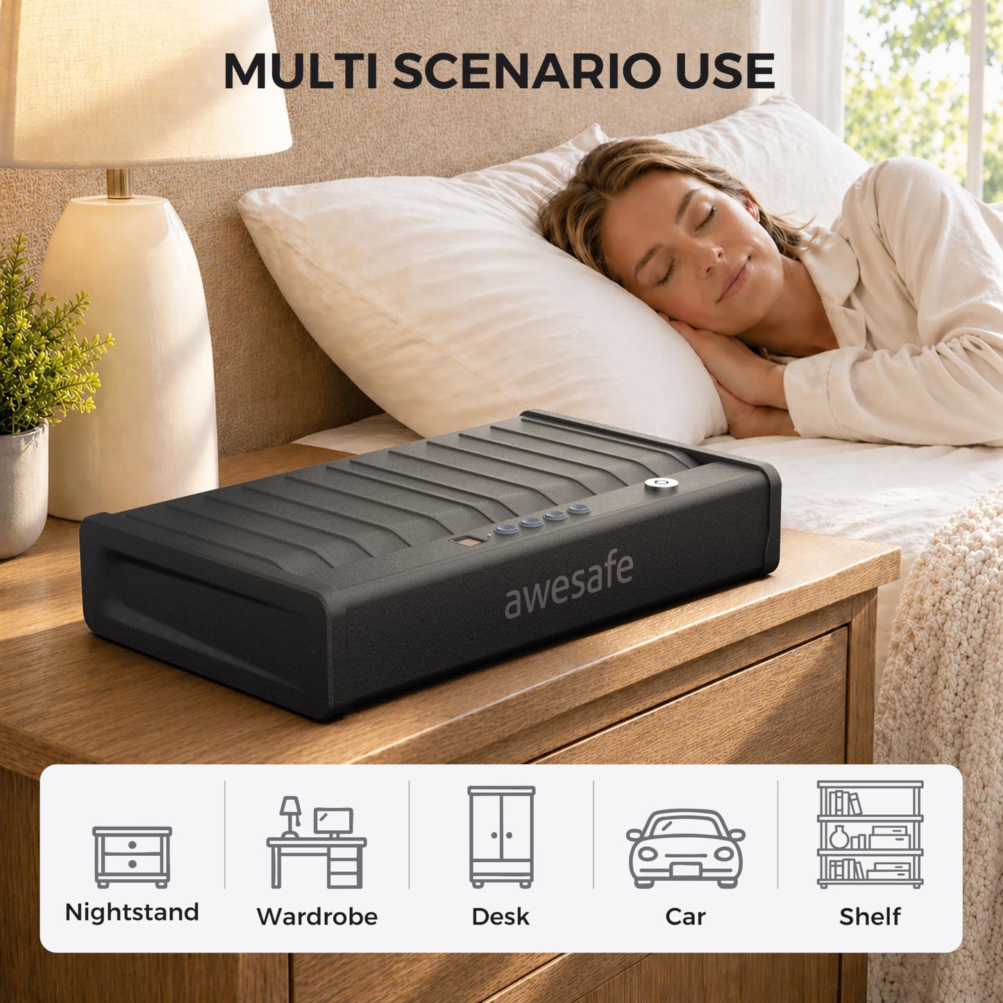 awesafe Biometric Gun Safe for Pistol, 3 Ways Quick Access with Fingerprint Digital PIN Key, Portable Handgun Safe for Nightstand Bedside Cloakroom Living Room (XL Biometric Gun Safe with Fingerprint)