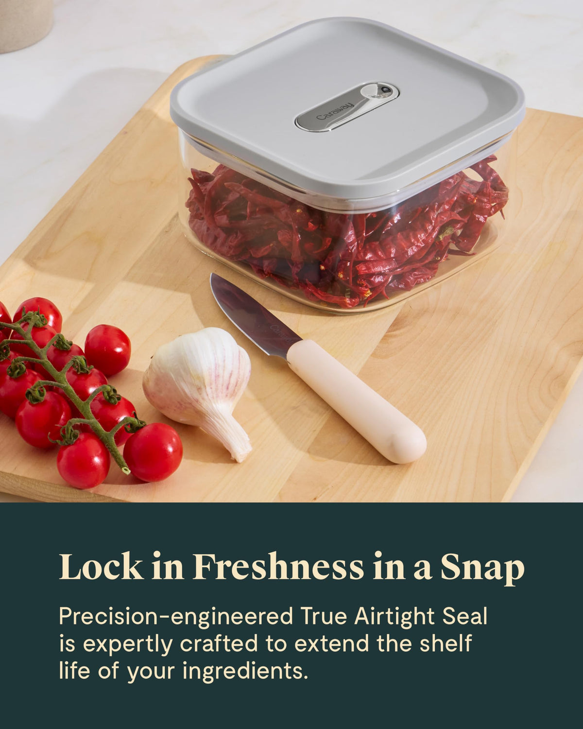 Caraway 1qt Glass Airtight Food Storage Container with Lid – Non-Toxic, BPA-Free Kitchen Storage Container – Stackable, Space-Saving Airtight Container for Dry Goods and More - Navy
