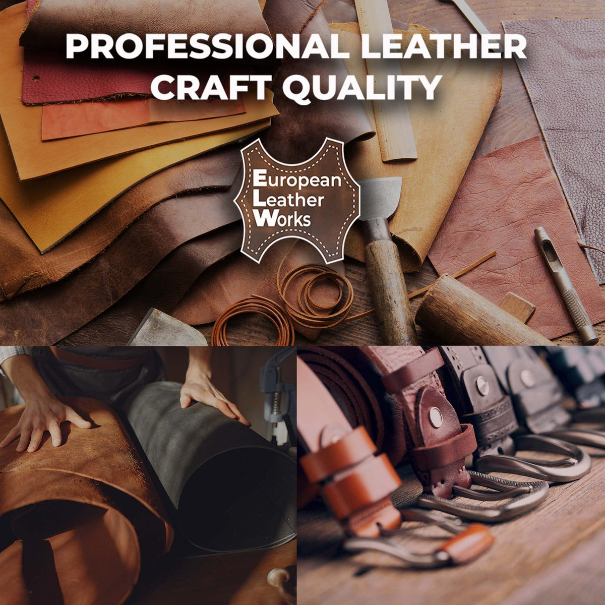 ELW Leather Blank Belt | 5-6 Oz. (2-2.4mm) Thickness | Size: 1-1/2"x60" (3.81x152cm) | Cowhide Vegetable Tanned | Full Grain Strip, Strap | Ideal for DIY Belts for Tooling, Crafting, Stamping, Dyeing