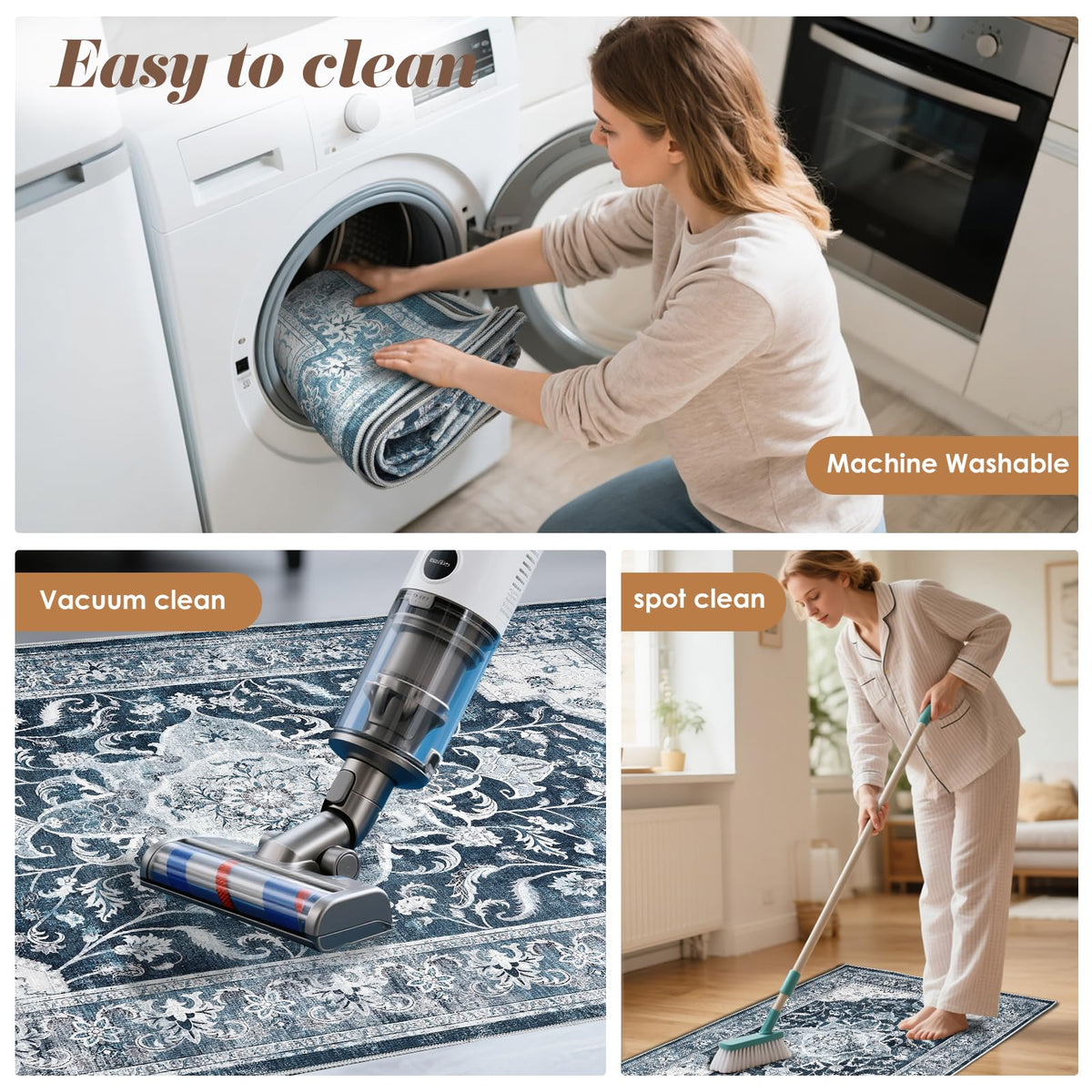 Office Chair Mat for Hardwood Floor & Tile Floor, 36"x48"Anti-Slip Under Desk Carpet Protector for Rolling Computer Chair Mat, Machine Washable Office Area Carpet (Chenille,Blue)