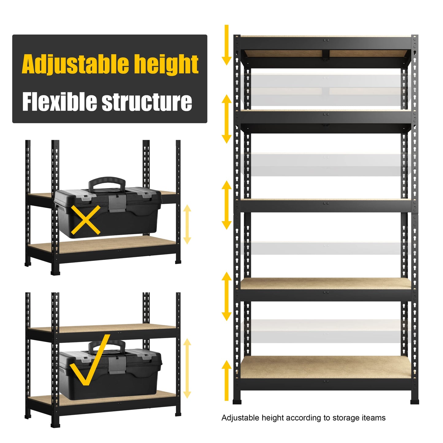 PrimeZone Heavy Duty Storage Shelves - 5 Tier 35.5" W x 15.75" D x 71" H Adjustable Garage Storage Shelving, Metal Storage Utility Rack Shelf Unit for Warehouse Pantry Closet Kitchen, Black
