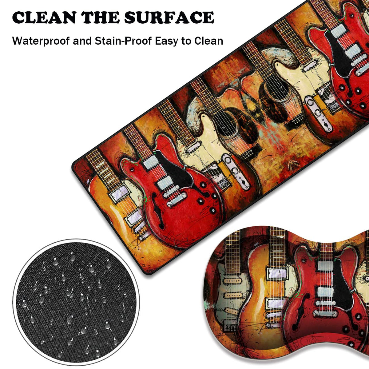 Extended Gaming Mouse Pad Desk Pad Keyboard Pad, Mouse Wrist Rest and Coaster, Anti-Slip Rubber Base Mouse Pad, Suitable for Gaming and Office, Guitar