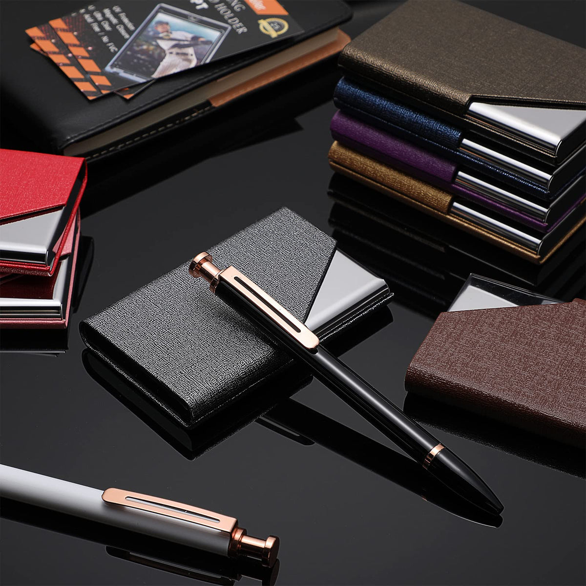Yexiya 10 Pcs Business Card Holder Case Professional PU Leather & Stainless Steel Pocket Card, Metal Slim Credit Wallet with Magnetic Closure for Men Women Office Gifts, Multicolor