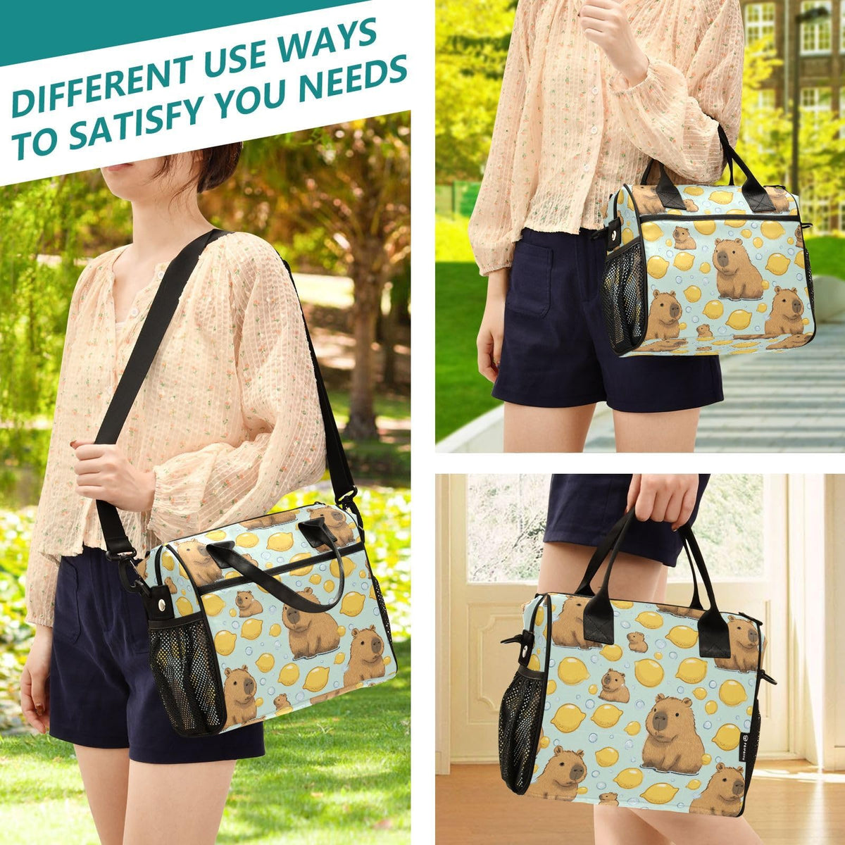 Boccsty Cute Capybara with Lemon Kids Reusable Lunch Box Boys Girls Insulated Lunch Bag Women Men Cooler Tote Bag Organizer Meal Prep for School Office Picnic M