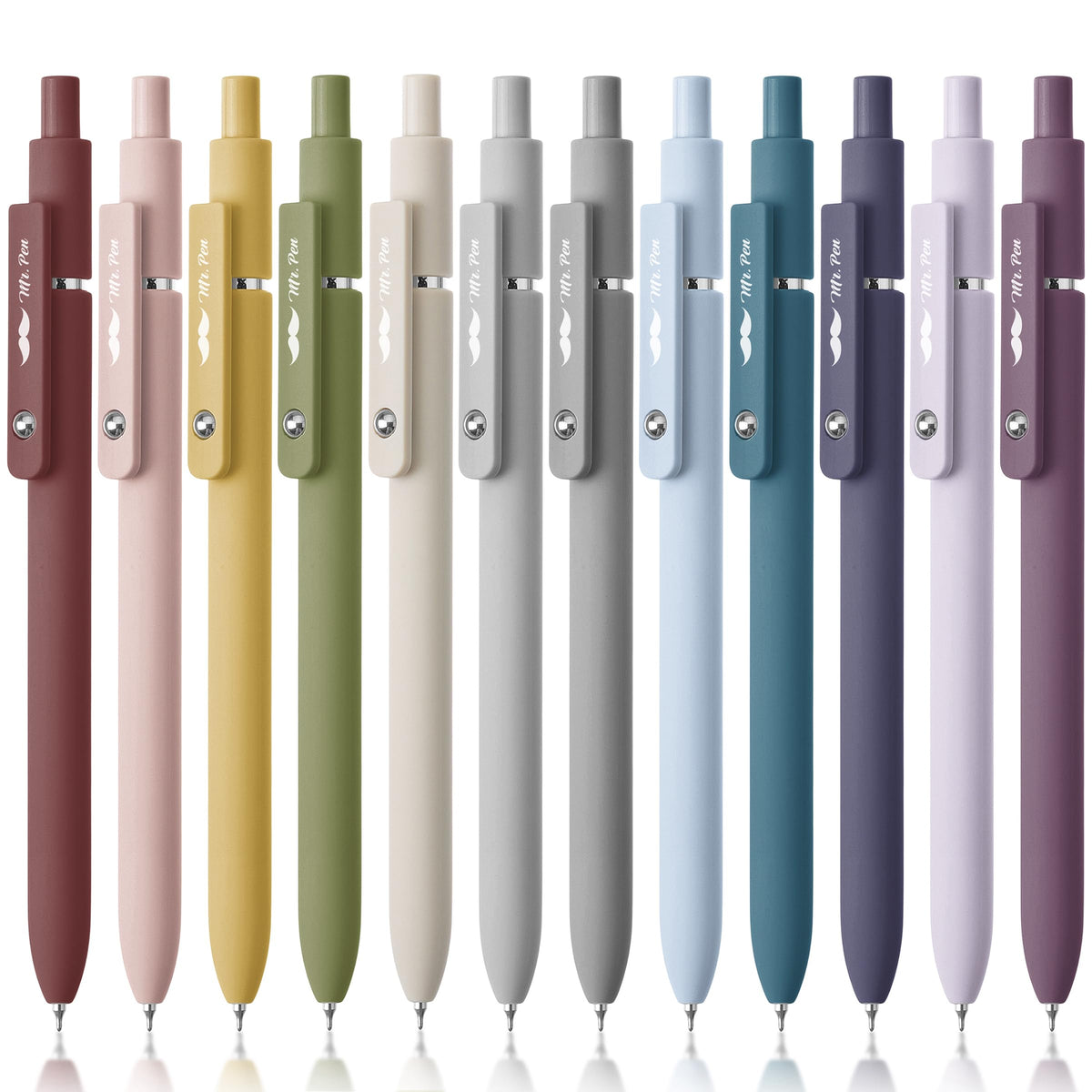 Mr. Pen- Retractable Gel Pens, 12 Pack, Morandi and Vintage Barrels, Fast Dry, Black Gel Pens Fine Point 0.5mm, Aesthetic Pens for Journaling