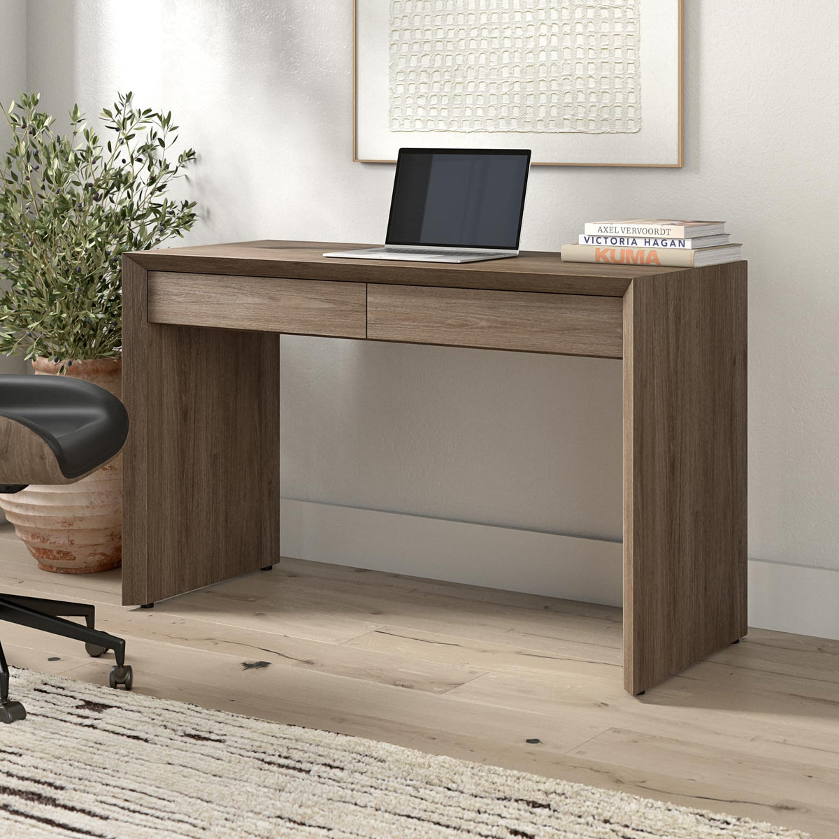 Henn&Hart 48" Modern Rectangular Wooden Home Office Desk Computer Desk Writing Table with 2 Storage Drawers for Home Office, Weathered Gray