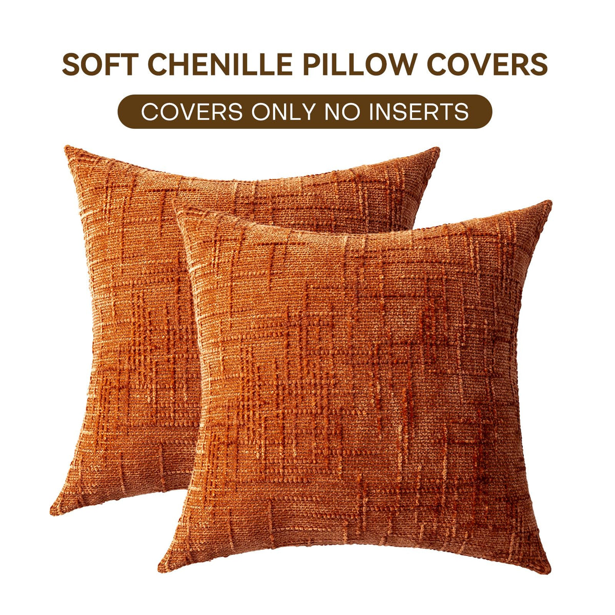 ZSkogur Decorative Throw Pillow Covers 22x22 Inch Set of 2, Soft Solid Farmhouse Chenille Couch Pillows, Spring Pillow Covers for Couch Sofa Bed Living Room Home Decor Pillowcase, Rust
