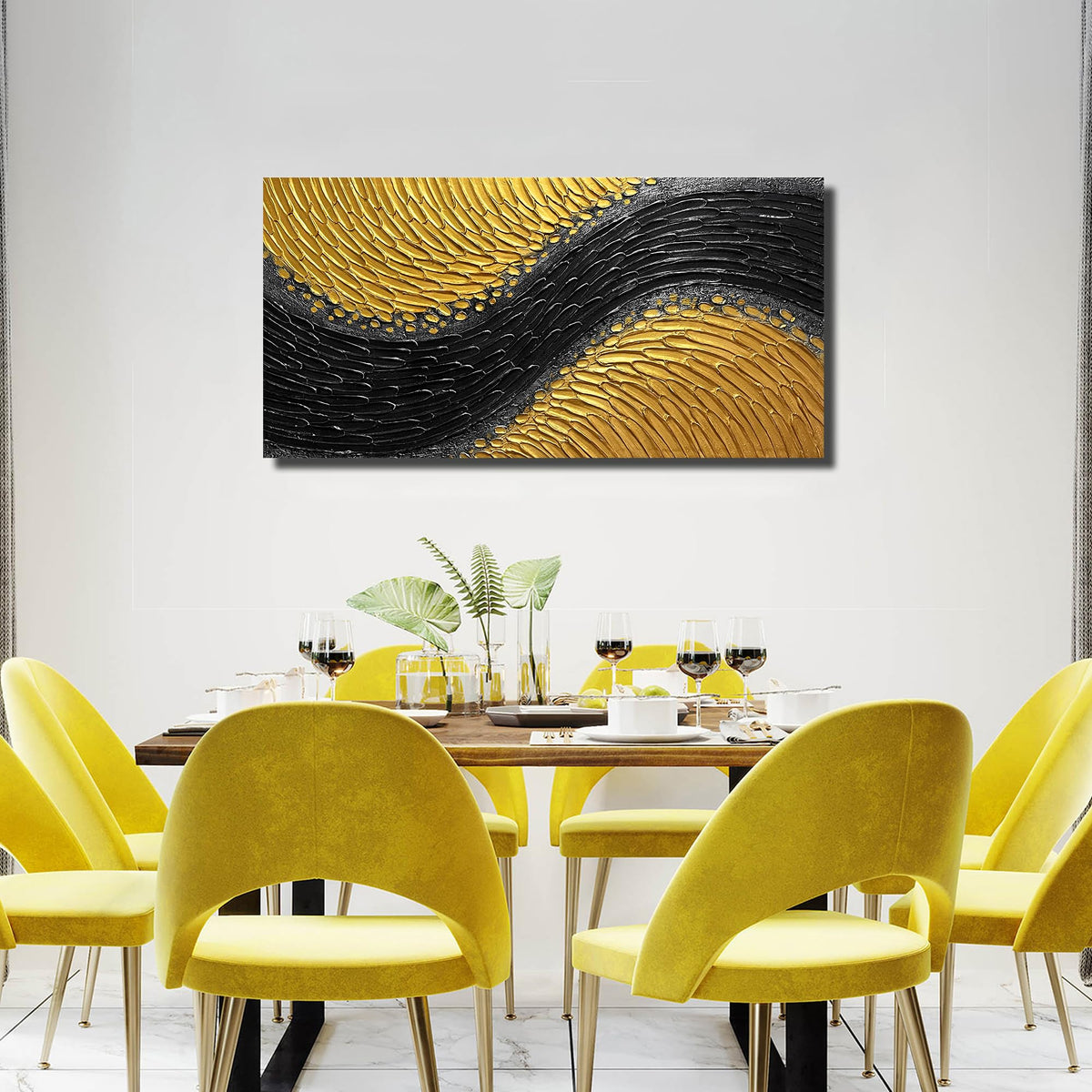 CPKATMT Abstract Painting Wall Art for Living Room Black and Gold Wall Art for Office 3D Textured Canvas Wall Decor for Bedroom Size 20 x 40 Inch