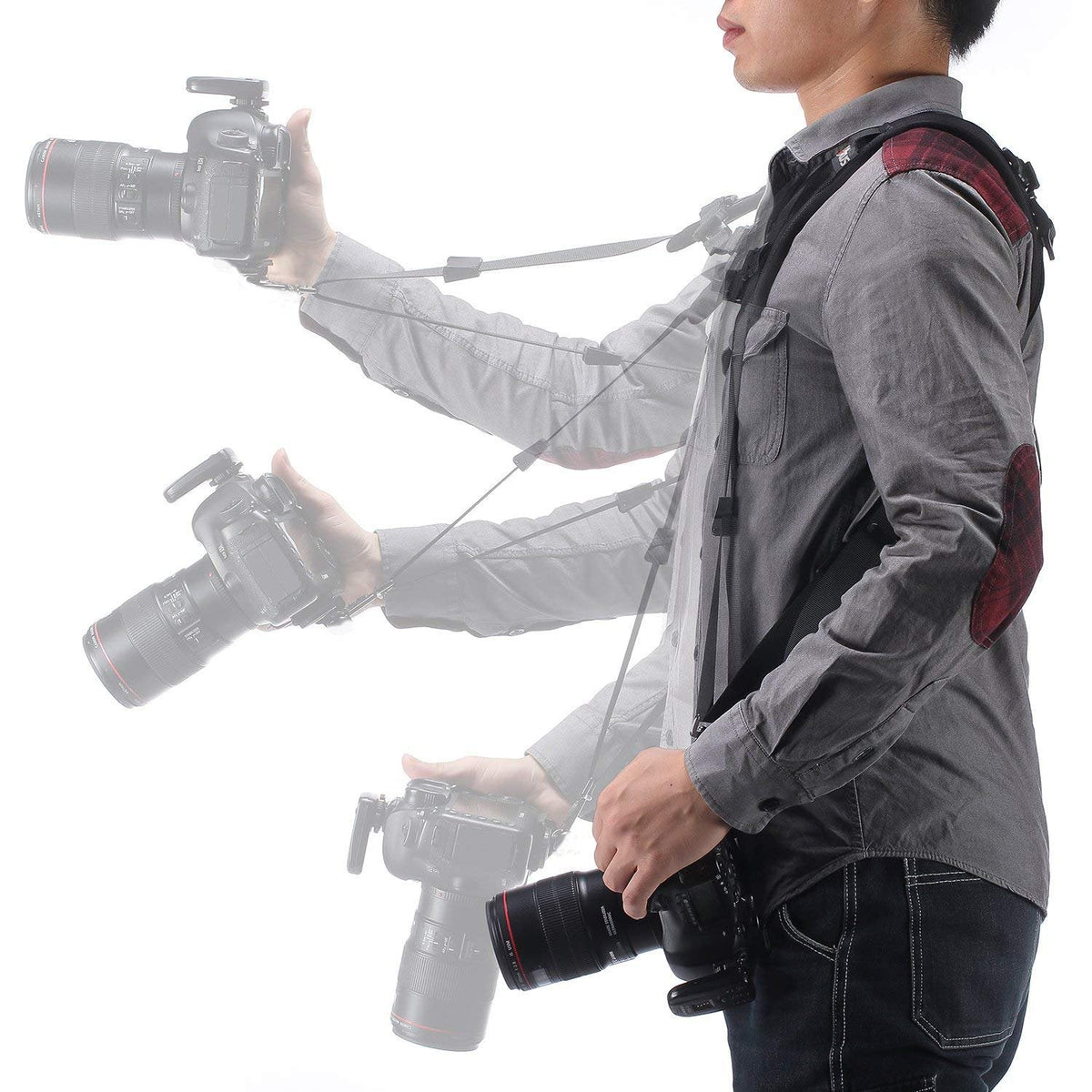 ztowoto Double Shoulder Camera Strap Harness Quick Release Adjustable Dual Camera Tether Strap for DSLR SLR Camera (focus)
