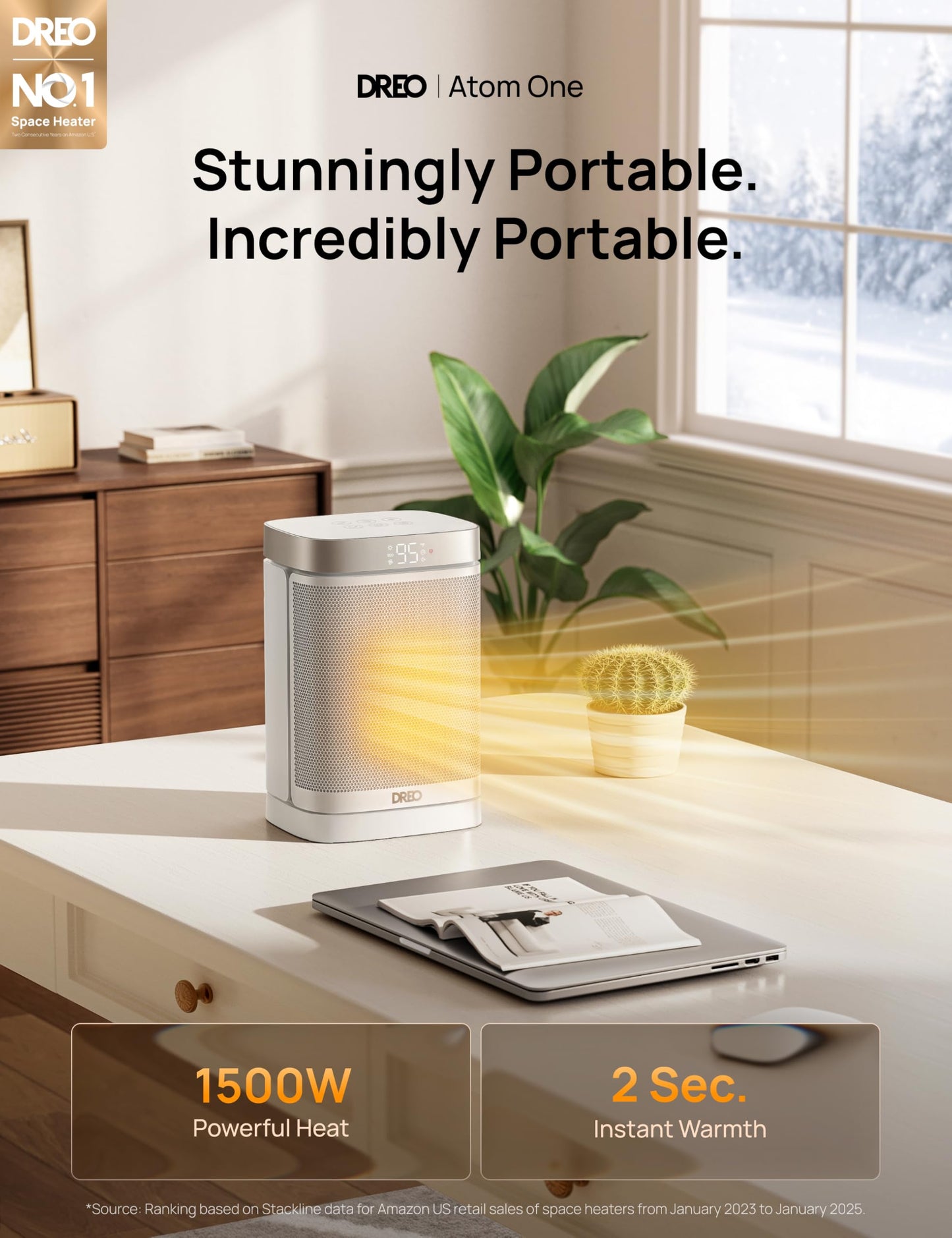 DREO Atom One Space Heater with Remote, 70°Oscillating Electric Heaters with Digital Thermostat, 1500W PTC Ceramic Heater, 12h Timer, Quiet Safety Heating, Portable Heater for Home Office