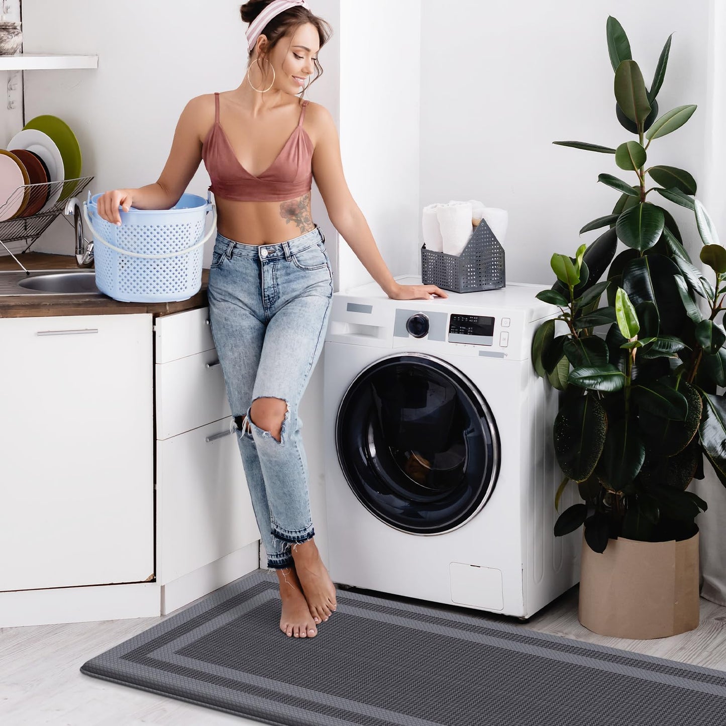 LuxStep Kitchen Mats [2 PCS] Cushioned Kitchen Rugs Anti-Fatigue Floor Comfort Mat,Non-Slip Standing Desk Mat,Waterproof Kitchen Rug Set for Kitchen,Floor,Office,Classic Gray