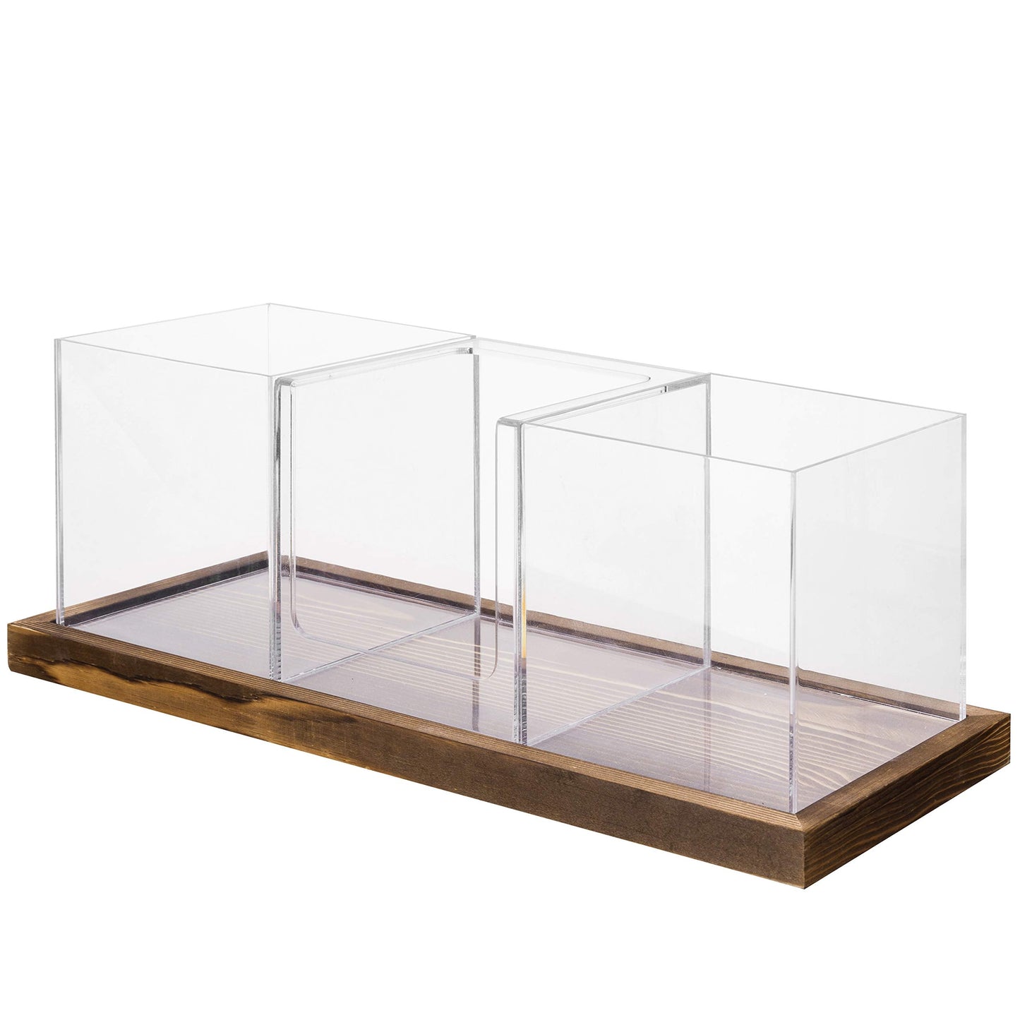 MyGift Modern Modular Coffee and Tea Station Organizer with 3 Removable Premium Clear Acrylic Compartments and Rustic Burnt Solid Wood Decorative Tray, 4 Piece Set
