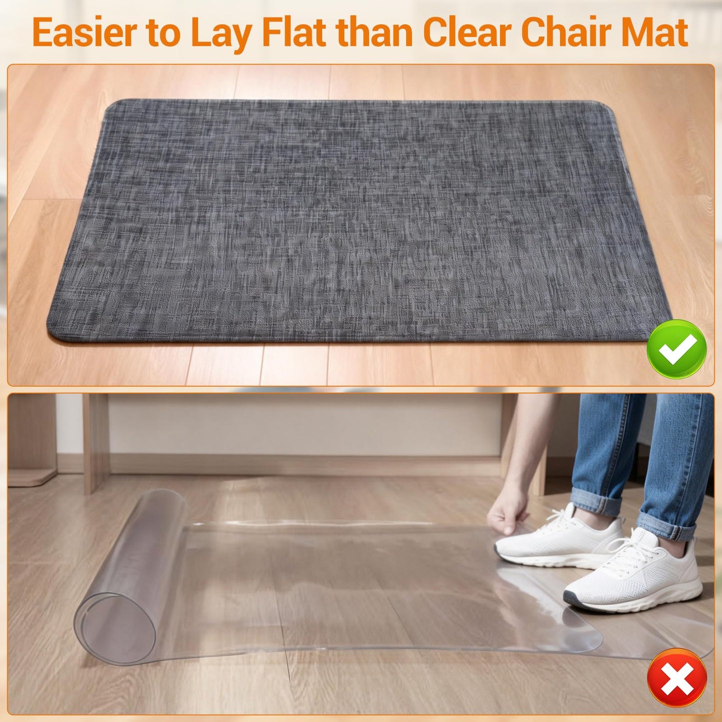 Garvee Office Chair Mat for Hardwood Floor, 48" x 60" Under Desk Computer Rolling Chair Mat for Wood Tile Floor, Anti-Slip Backing Under Desk Low-Pile Office Rug Floor Mats Black Gray
