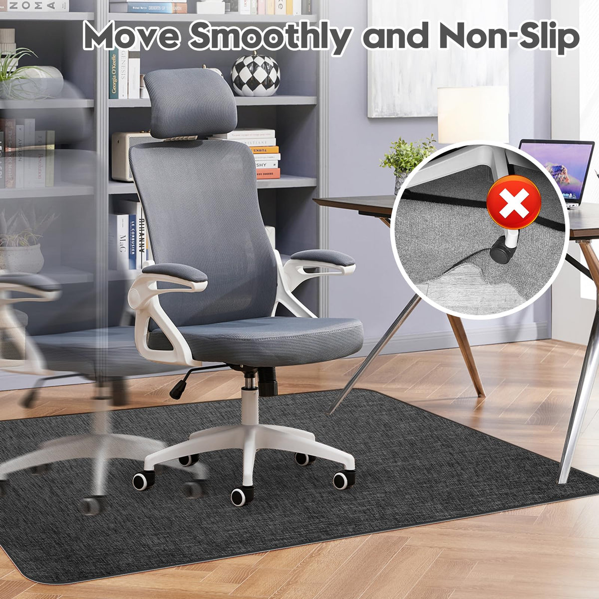 Sycoodeal Office Chair Mat for Hardwood & Tile Floor, 36" x 48" Heavy Duty Computer Gaming Chair Mat for Rolling Chairs Non-Curve, Anti-Slip, Floor Protector for Home Office (Black)
