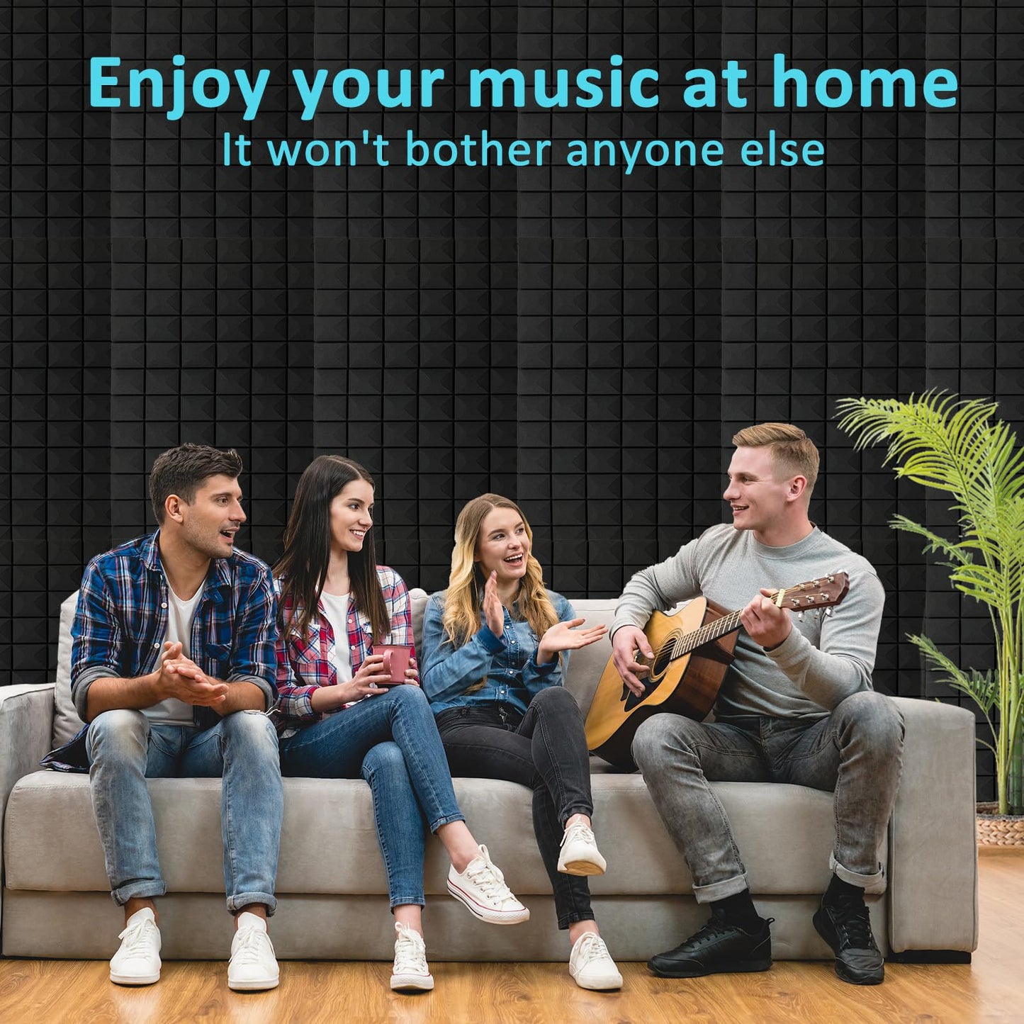 HWLIYUTAI Acoustic Foam Panels 4 Pack 48"x24"x2" - High Density Soundproof Foam Wall Panels for Noise Reduction, Studio Walls, Home Theater & Office (Black 4 Pack, 48" x 24" x 2")