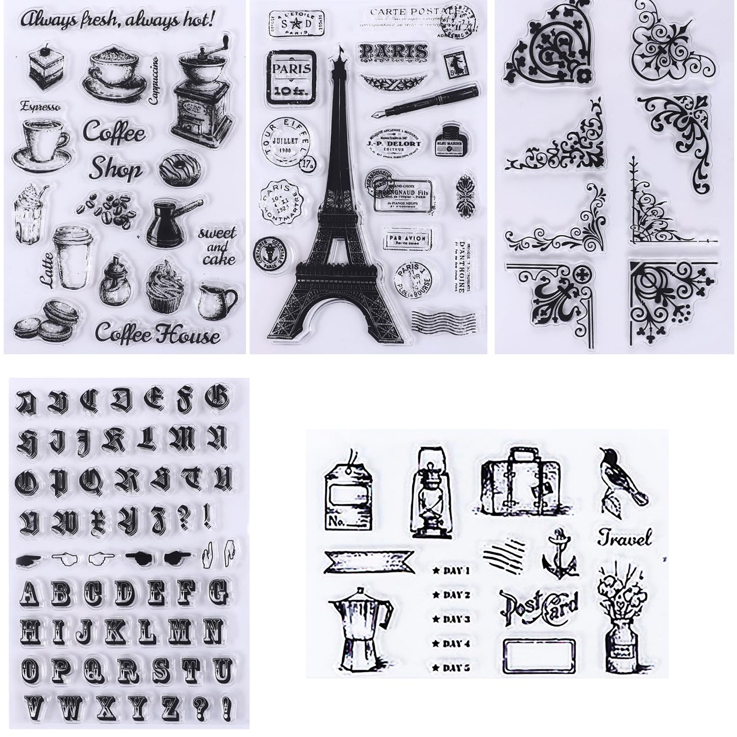 HRJZF 352 Pieces Acrylic Stamp Blocks Tools Set Include 339 Clear Stamp Blocks, 8 Pcs Colorful Craft Ink Pad 5 Pcs Clear Stamping Blocksfor Scrapbooking Card Making DIY
