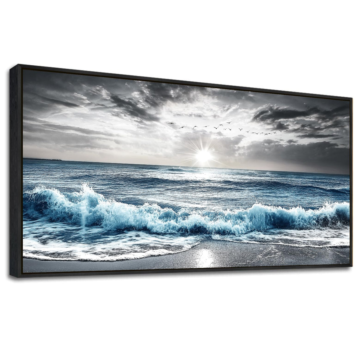 KELIYUAN Wall Decor For Living Room Canvas Wall Art For Bedroom Office Black And White Pictures Beach Wave Scenery Murals Artwork For Modern Stretched and Framed Beach Posters Home Decor 20"X40"