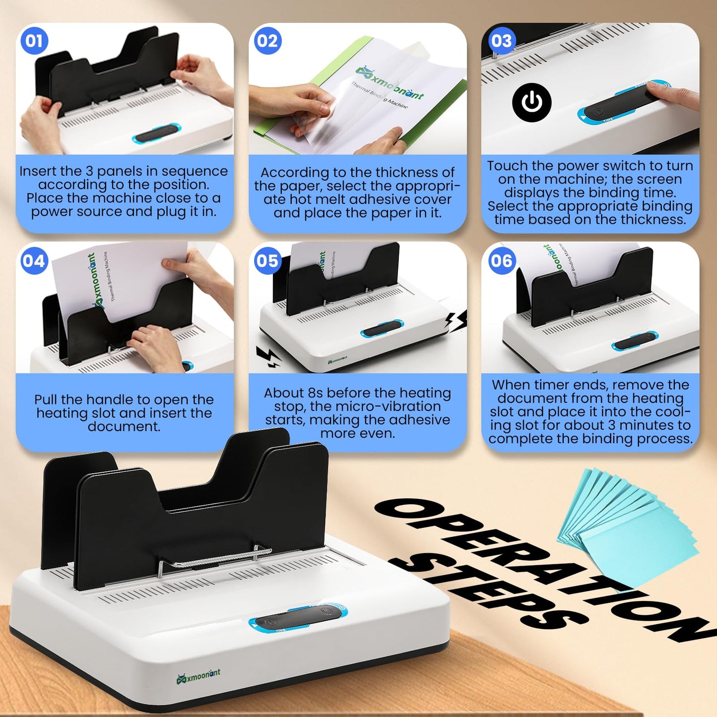 Mxmoonant Thermal Binding Machine Kit, No Preheat Time, Digital Display, 3 Levels Binding Time, Electric Binder 500 Sheets, Come with 20 pcs Binding Covers & 40 pcs Stickers 110V