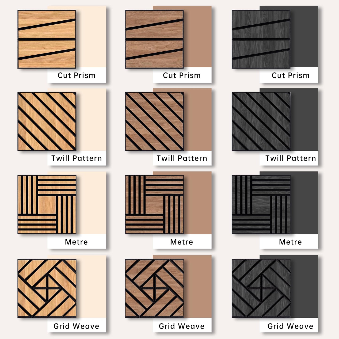 WoveN SounD Artisan Acoustic Wall Panels, 16 Pack 12x12 Inch, PVC Wood Grain Carved Sound Proof Wall Decor, Self-Adhesive for Home, Studio, Office & Focus Zones, Twill Pattern, Teak