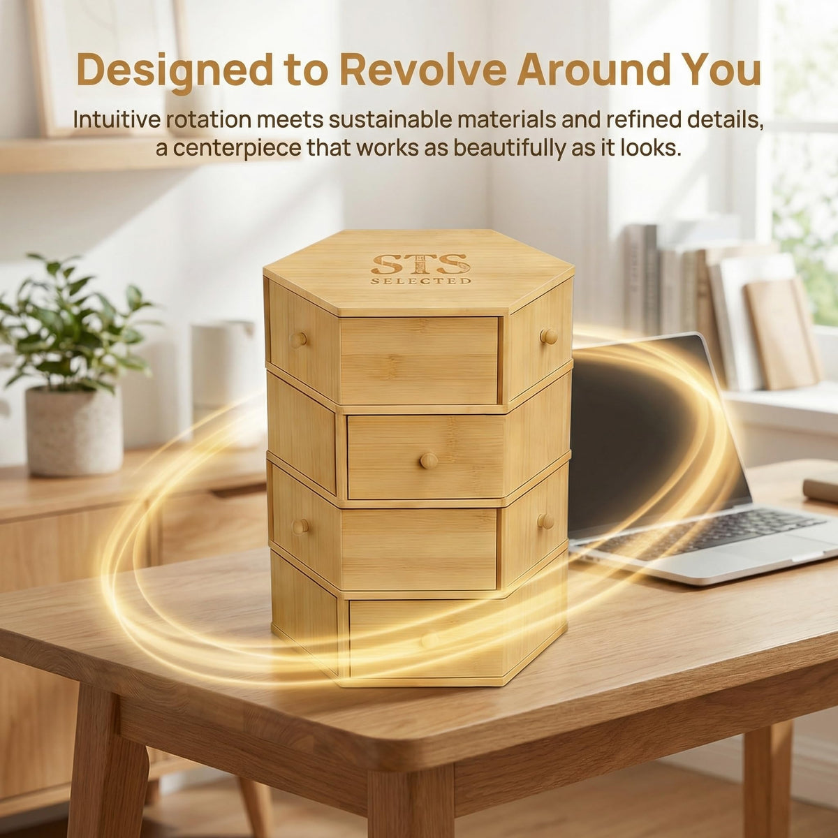 360° Rotatable Bamboo Desktop Organizer, Large Capacity Cosmetic & Jewelry Storage for Makeup Serum, Diamond, Easy Setup No Assembly (9)