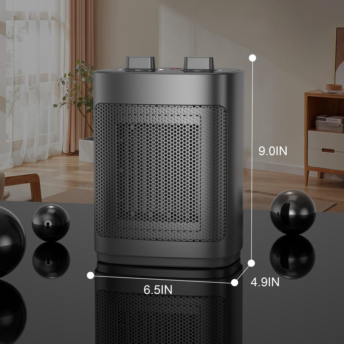 Small Space Heater for Indoor Use 1500W Portable Heater with Wild Range Temperature Adjustment Overheat & Tip Over Protection Electric Heater for Bathroom Black