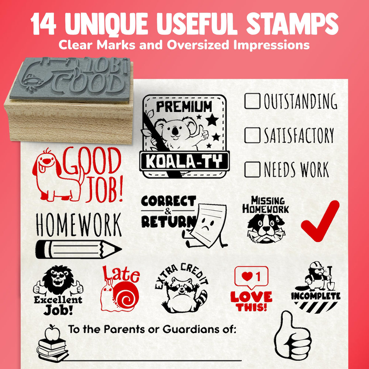 Teacher Stamps for Classroom Grading – Grading Stamp Set with Ink Pads – Fun, Clear, Durable Feedback Stamps for Teachers – School Supplies for Elementary & ESL – 16 Piece Set