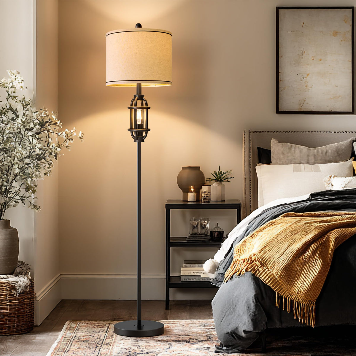 G-SAFAVA 62.5" Floor Lamp for Living Room Industrial Black Standing Tall Lamps for Bedroom Mid Century Modern Corner Floor Lamps for Office Nursery Reading Light Room Lamp, Bulbs Included