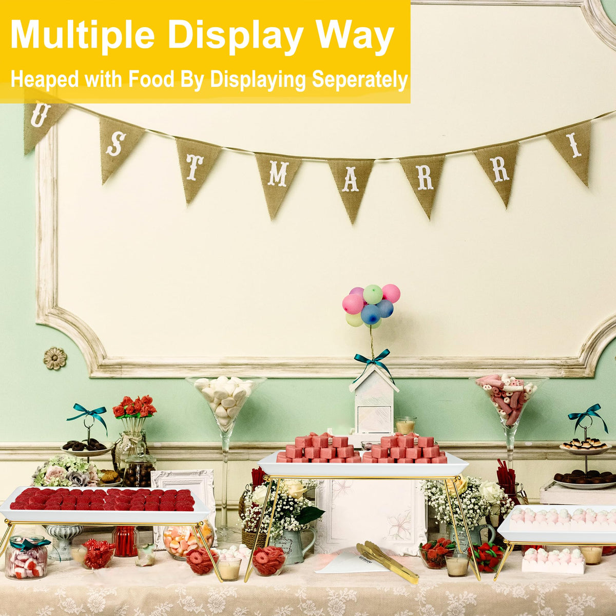 ECOIOU Extra Large 3 Tier Serving Tray, 24 x22 x 9.8 Inch Melamine Tiered Tray Stand and Platters for Party Buffet Entertaining, White and Gold