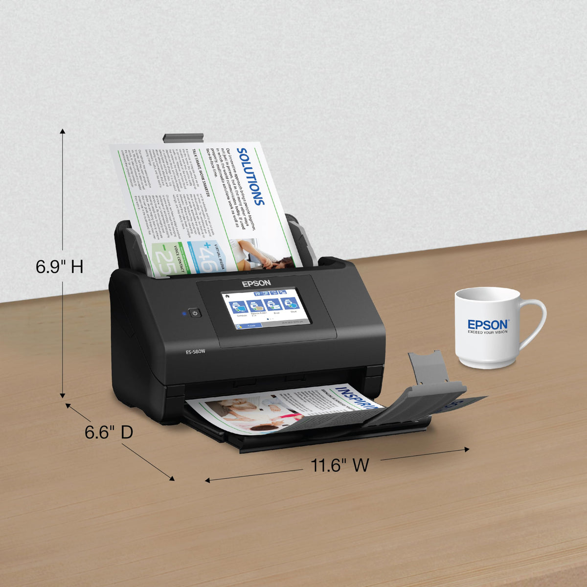 Epson Workforce ES-580W Wireless Color Duplex Tax Receipt & Desktop Document Scanner for PC and Mac with 100-sheet Auto Feeder (ADF), Intuitive 4.3' Touchscreen