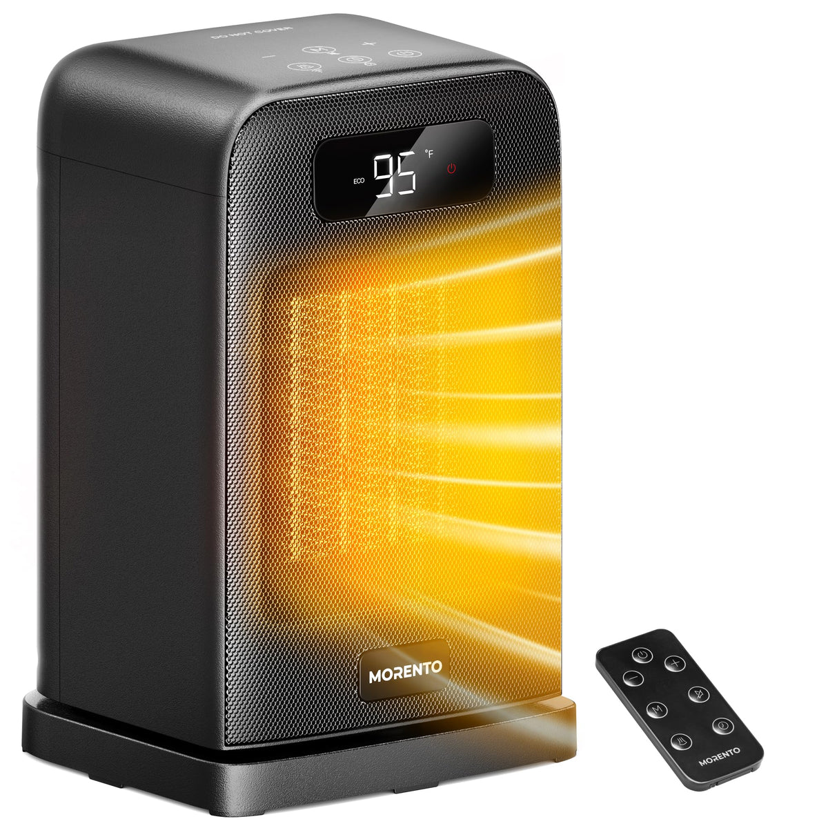MORENTO Space Heater, 70° Oscillation, LED Display, 12H Timer, Thermostat, Overheat Protection, ECO, Small Space Heaters for Indoor Use, 1500W Ceramic, Heater for Bedroom, Office, Home (Black, 1 Pack)