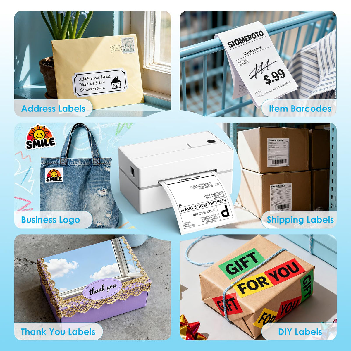 KNAON Bluetooth Thermal Shipping Label Printer, 4x6 Portable Thermal Address Label Printer for Small Business, Compatible with iPhone,Android,Windows,Mac–Works with Etsy Shopify USPS&More, White
