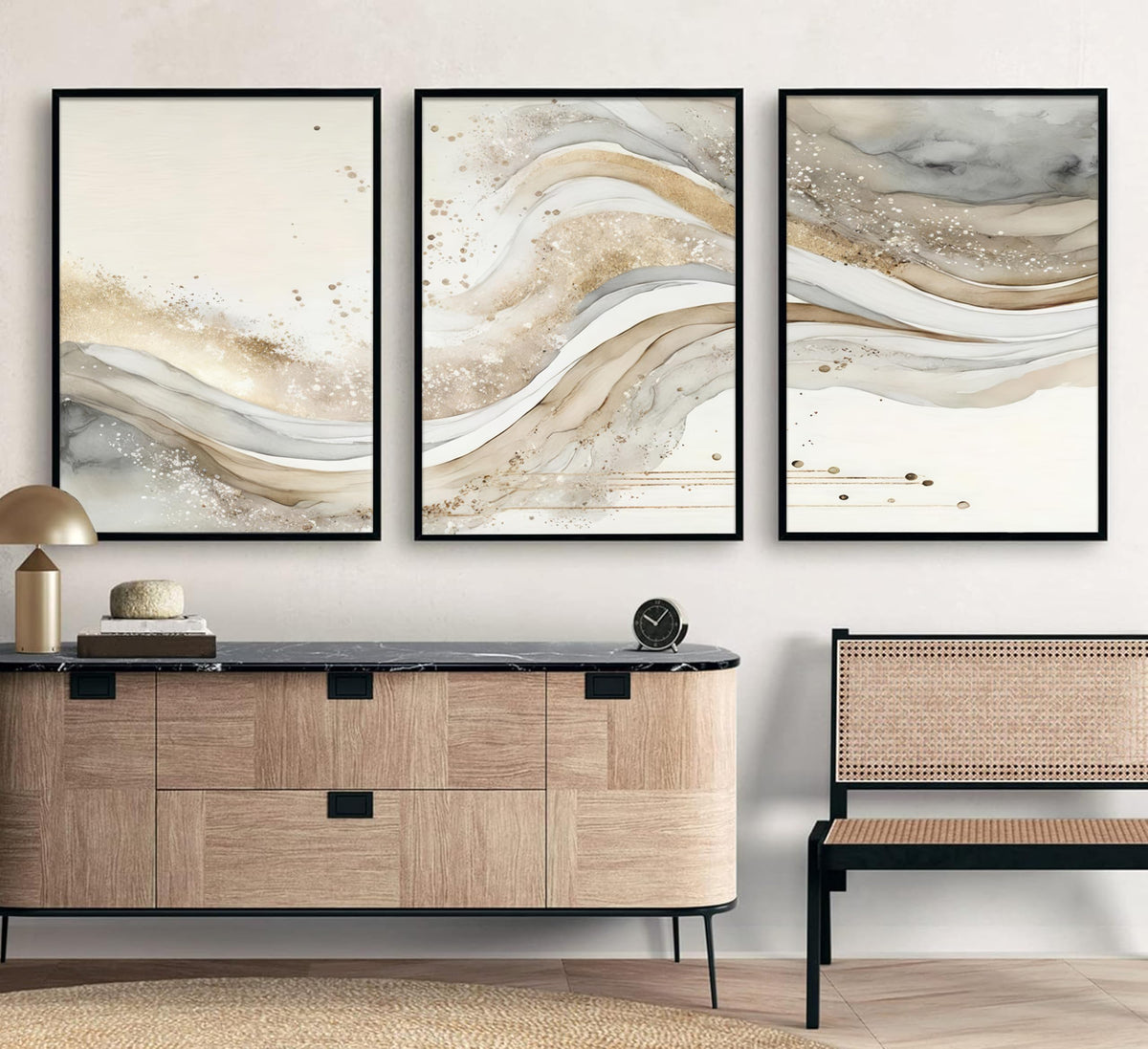 3Pcs Gold Abstract Marble Canvas Wall Art Modern Grey and Gold Fluid Painting Picture Wall Decor neutral Marble Poster Print Artwork for Bedroom Living Room Office Hotel Home Decoration