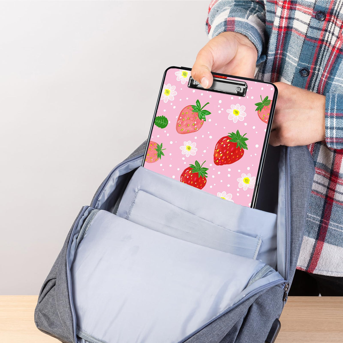 Clipboard with Storage,Plastic Storage Clipboard with Low Profile Clip, Heavy Duty Nursing Clipboards Foldable,Coaches Clipboard Case for Work, Office School Supplies,Teacher,Cute Strawberry Pink