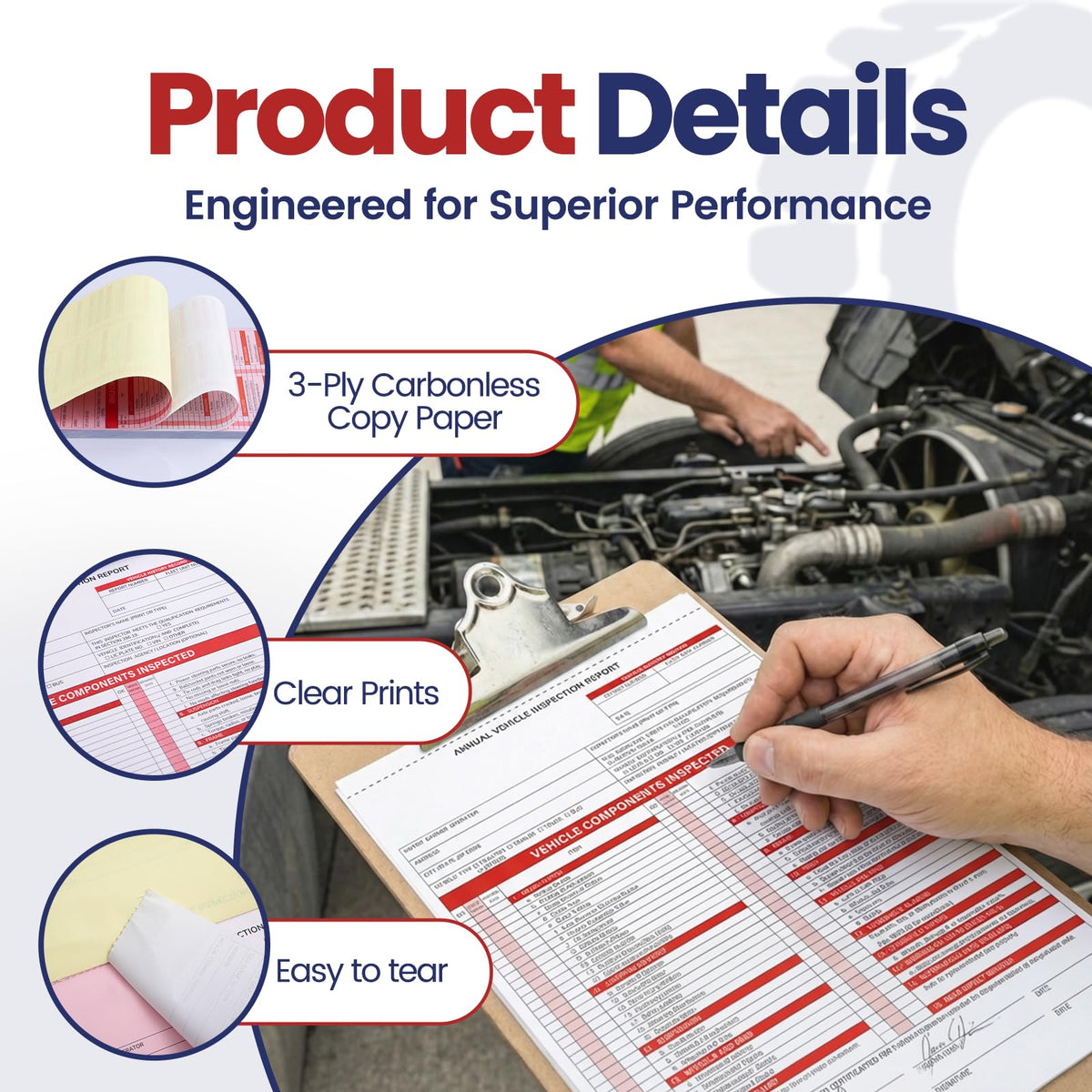 Annual Vehicle Inspection Record Kit – 3-Part NCR Forms (30 Sets) + High-Visibility Adhesive Labels (30) – for Trucks & Fleet Recordkeeping | Supports 49 CFR §396.17