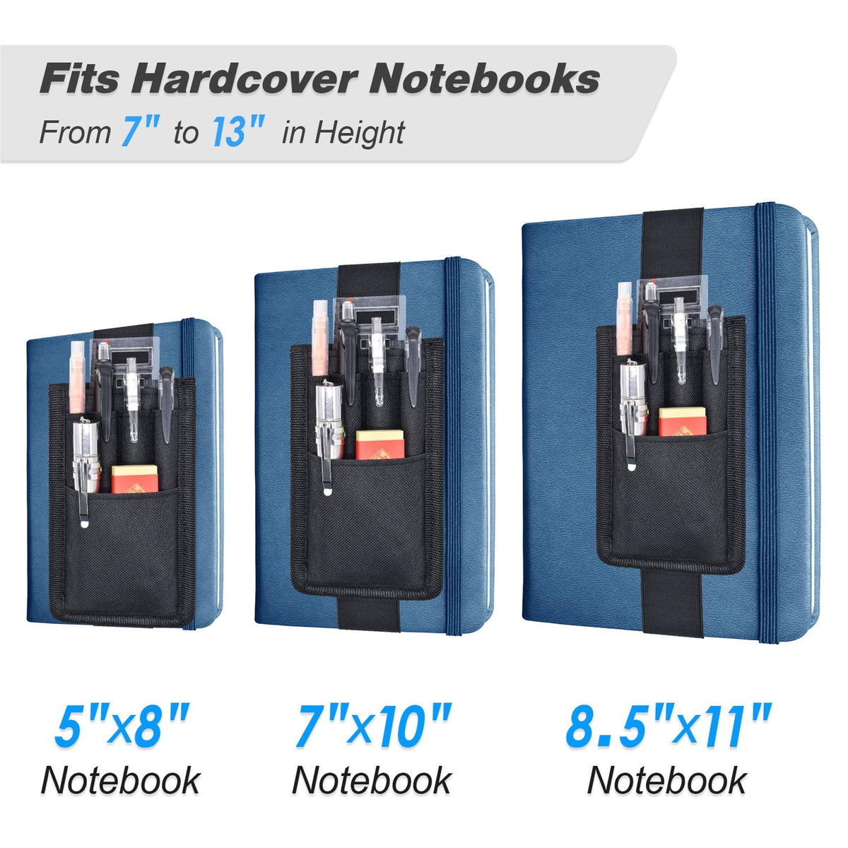 KATOLK 2 Pcs Pen Holder for Notebook, 3 Adjustable Elastic Bands with 2 Pencil Clips for Notebook, Durable Planner and Journal Pen Sleeve Case for Hard Cover Journals