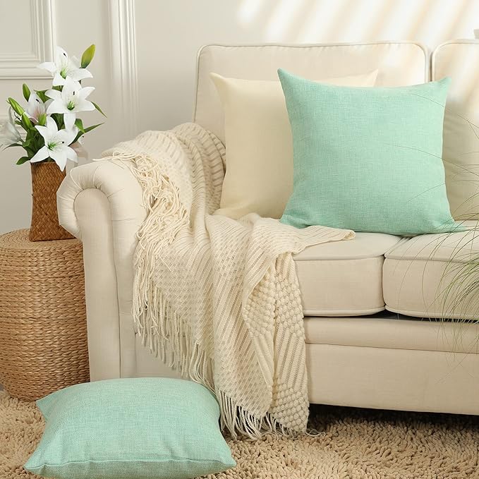Stellhome Pack of 2 Spring Burlap Throw Pillow Covers Farmhouse Linen Cushion