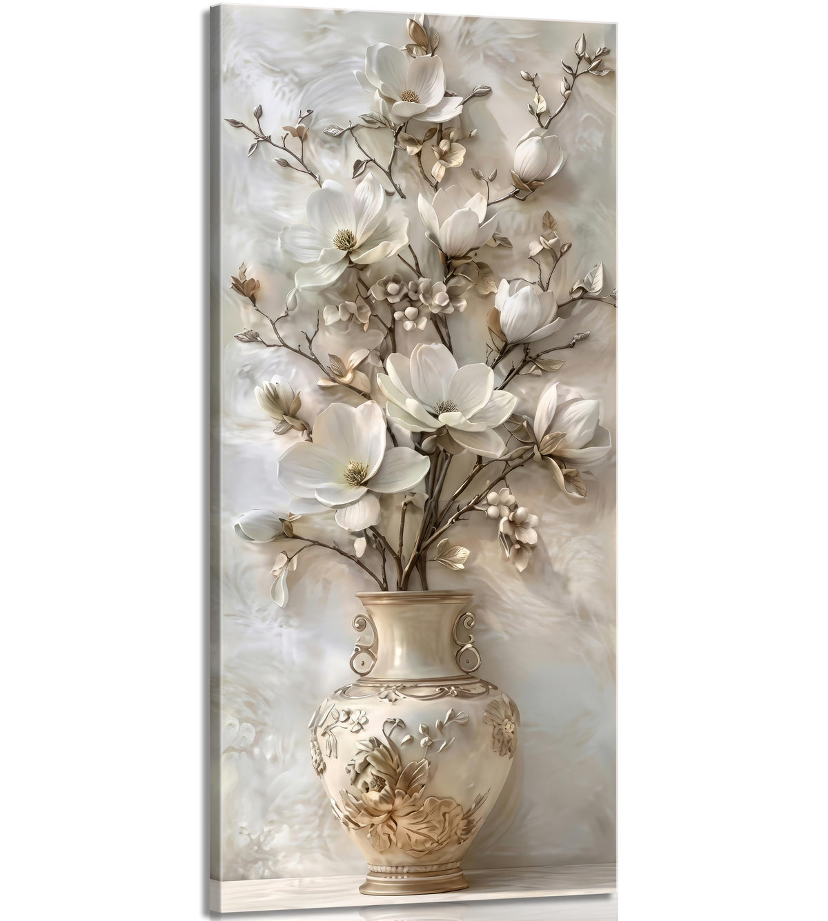Large White Floral Canvas Wall Art Gold Vase Flower Painting Picture Wall Decor Flowers Botanical Poster Print Artwork for Living Room Bedroom Hallway Office