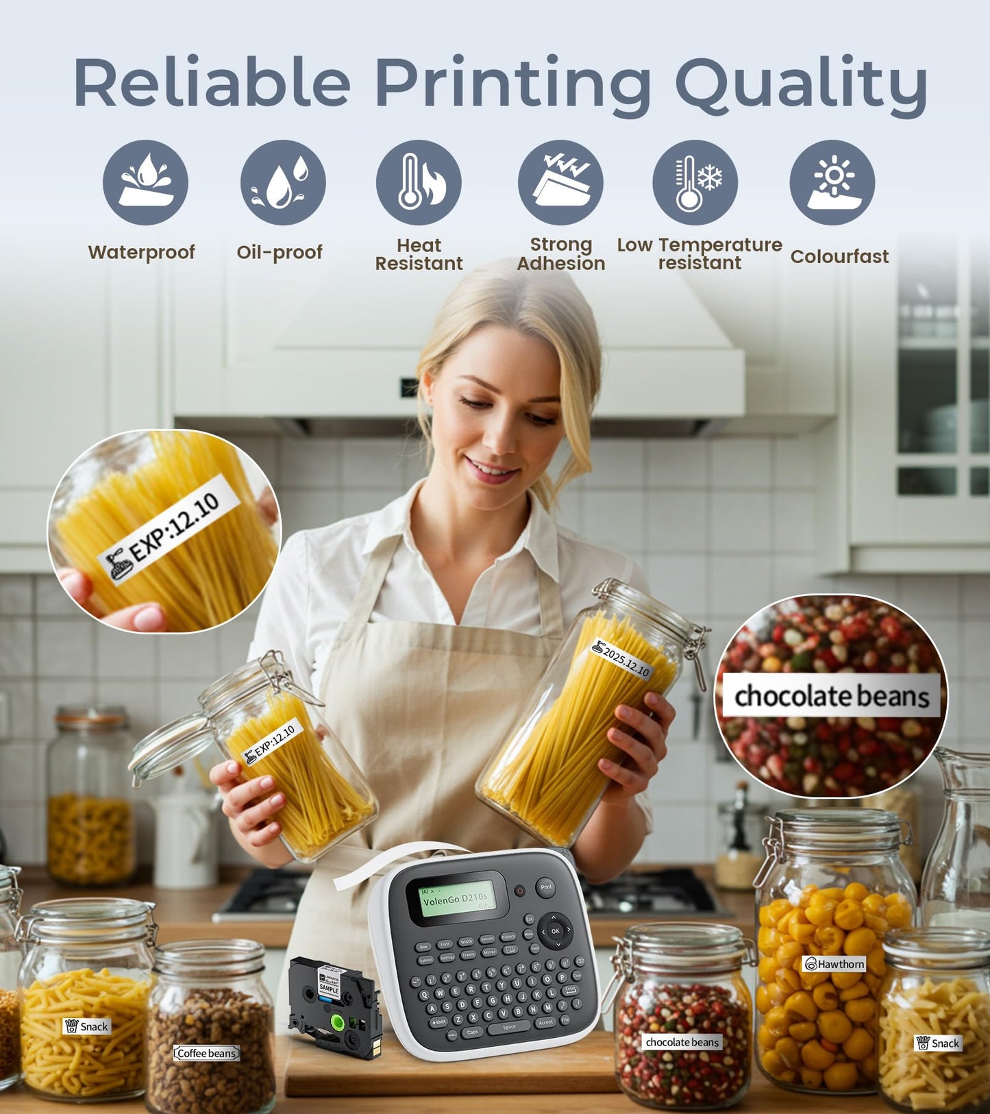 VolenGo Label Maker Machine with Tape, Label Maker Waterproof Labels 12mm, D210s Laminated Labeler Machine, Multi Icons Borders & One-Touch Keys, Labelmaker for Home Use/School Office Supplies