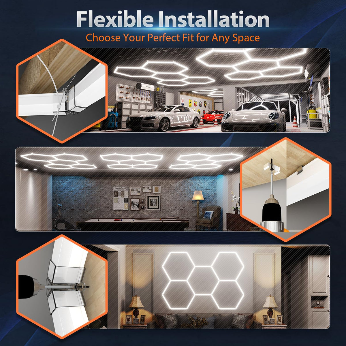 Litezone Hexagon Garage Lights: 245W 35 Pack 8 Grids LED Garage Lights - Easy Install 6500K Super Bright Honeycomb Light for Warehouse, Car Detailing Shop, Exhibition Hall, Gym