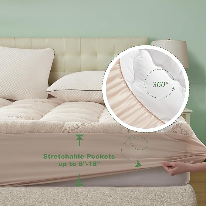 BEDLORE King Mattress Topper Viscose Derived from Bamboo, Thick Pillow Top