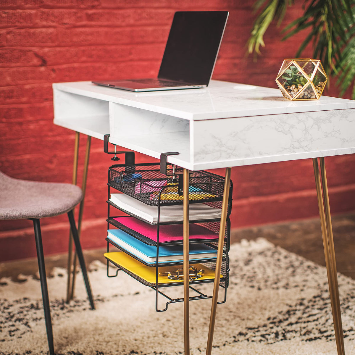 SB Simpli Better File Organizer 5 Tier Under The Desk File Holder, Clamp On Hanging File Organizer, SPACE SAVING DESIGN File Holder for Office Desk
