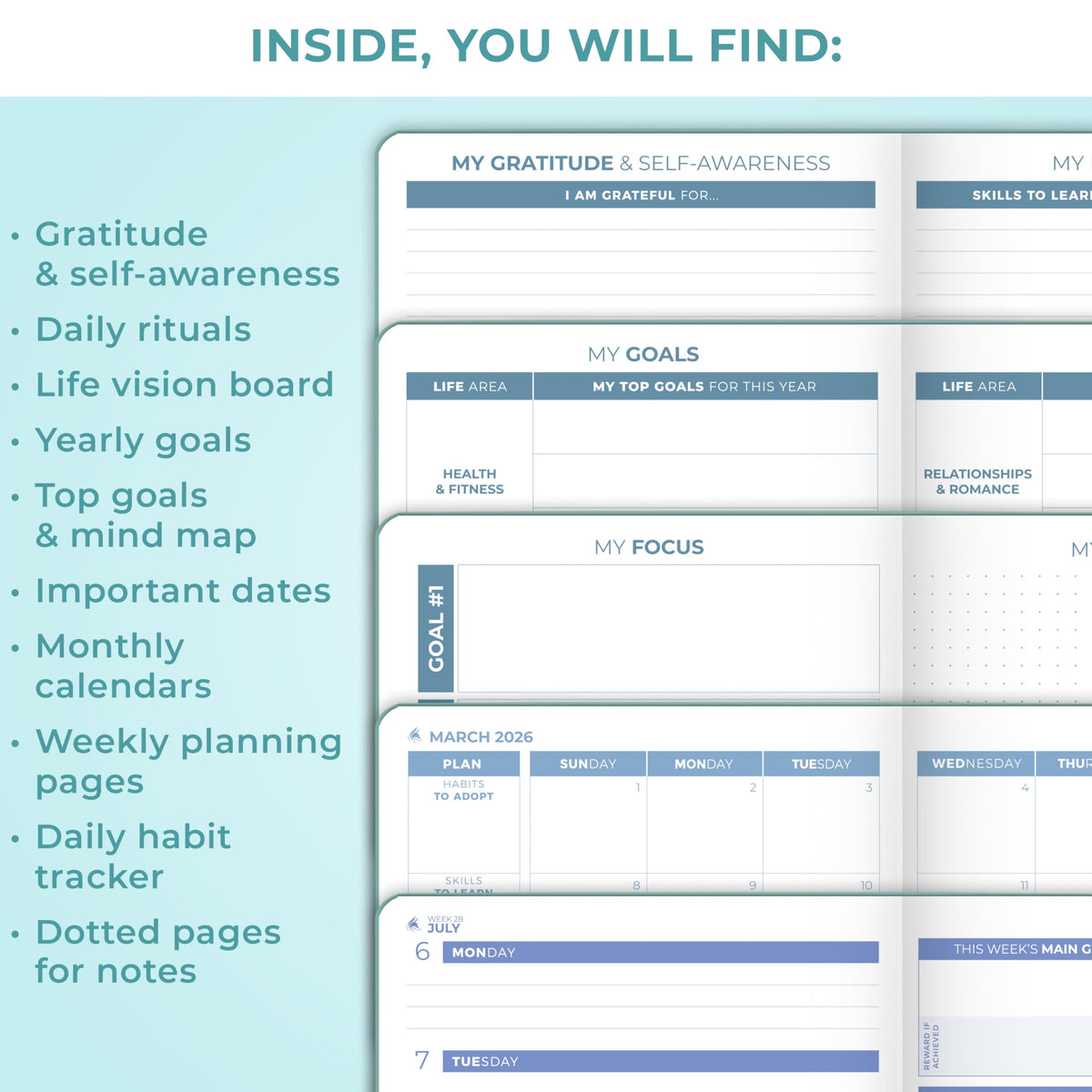 Clever Fox Planner 2nd Edition Dated Jan 2026-Jan 2027 – Colorful Weekly & Monthly Goal Setting Planner, Habit Trackers, Time Management and Productivity Organizer, Gratitude Journal, A5 (Aquamarine)