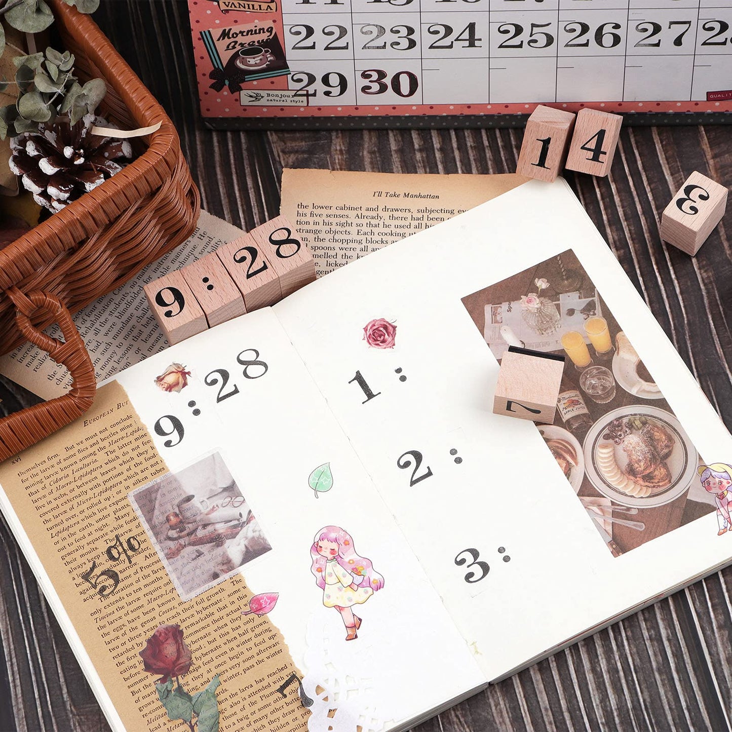 Dizdkizd 12 Pieces Wooden Rubber Stamps, Small Number 0-9 Decorative Multipurpose Wood Mounted Rubber Stamp Set for DIY Craft, Letters Diary and Craft Scrapbooking