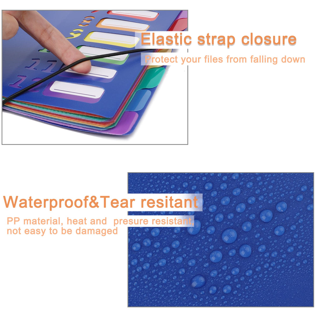 Edufun Rainbow Tab Expanding File Folder - 24 Pockets, Durable A4 Letter Size Organizer, Water-Resistant Plastic Dividers, Home/Office/School Document Holder (Blue)