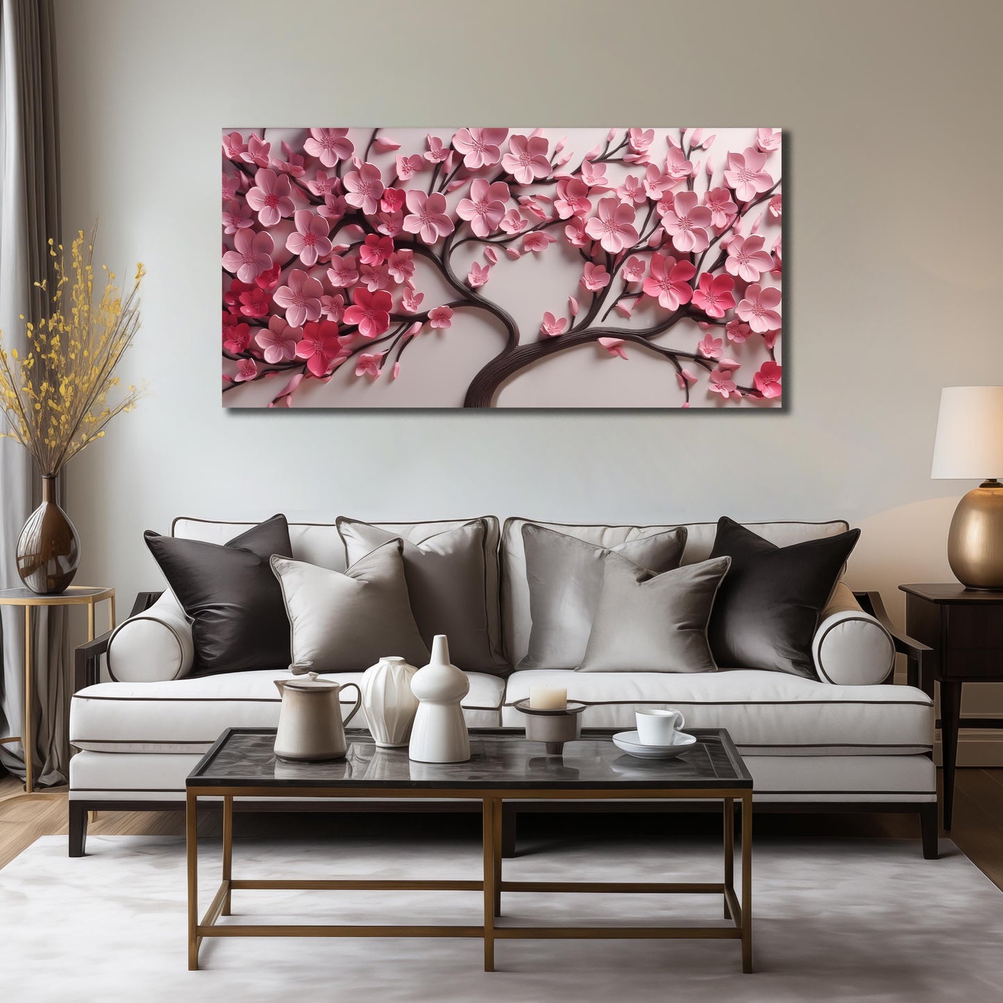 CPKATMT Flower Canvas Wall Art for Living Room Tree Pictures Wall Decor for Bedroom Pink Wall Art for Office Women Size 20 x 40 Inch