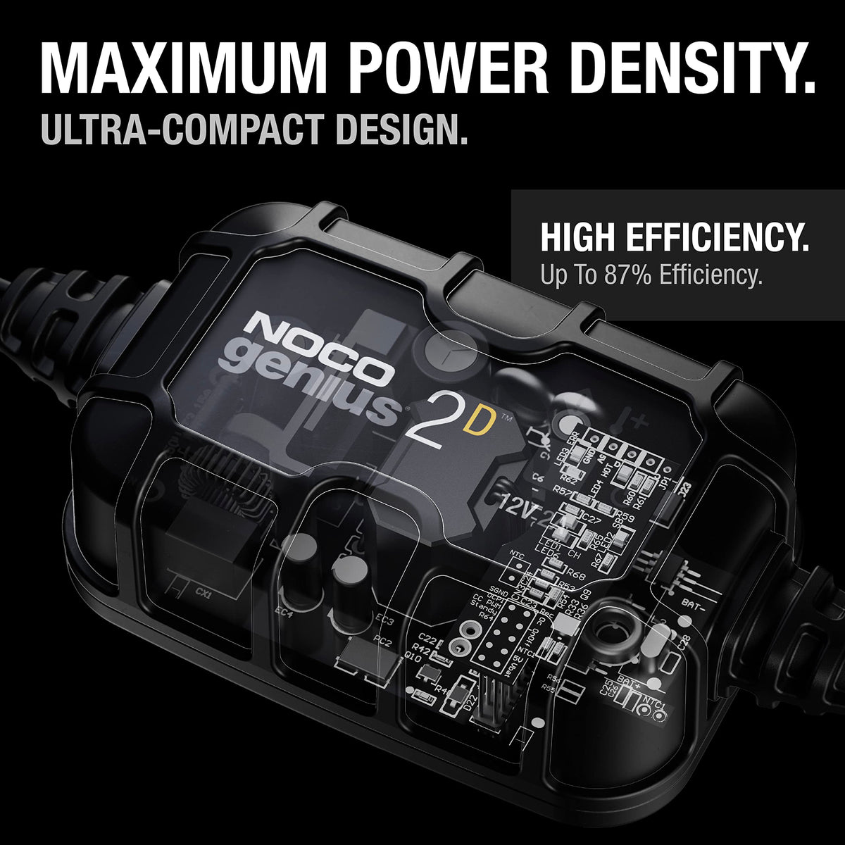NOCO GENIUS2D: 2A 12V Smart Onboard Battery Charger - Direct-Mount Automatic Maintainer, Trickle Charger & Desulfator with Overcharge Protection & Temperature Compensation – For Lead-Acid Batteries