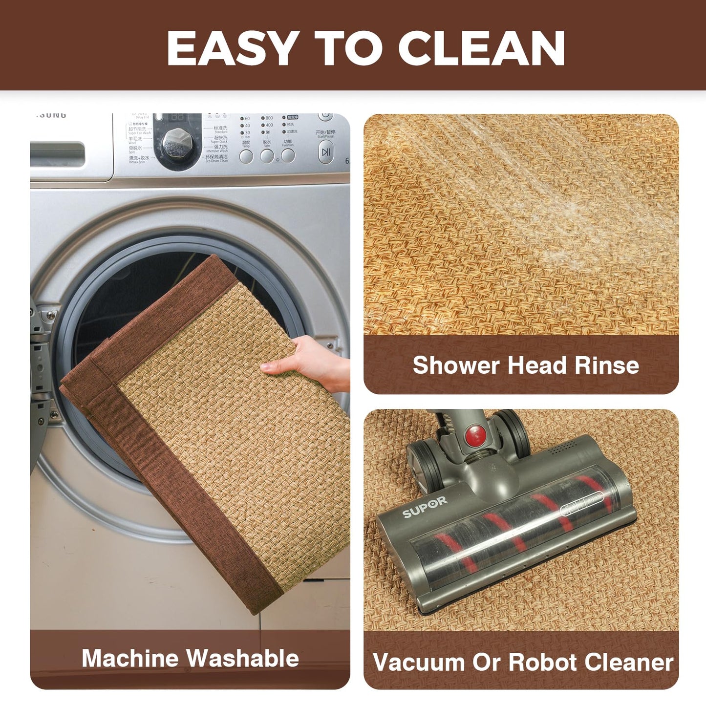 YDKGL Anti Fatigue Kitchen Rugs Mat Non Slip Washable, 0.4" Thick Soft Cushioned Absorbent Kitchen Mats for Floor, Jute-Like Woven Laundry Standing Mats Sink Mat, Easy Clean Care, Brown 17"x30"